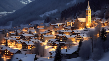 冬季白雪中的瑞士小镇摄影图