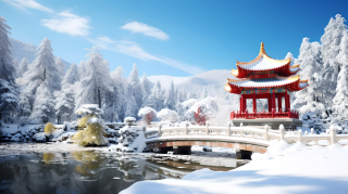 雪中亭子美景摄影图片