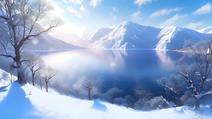 长白山天池冬季风景摄影图版权图片下载
