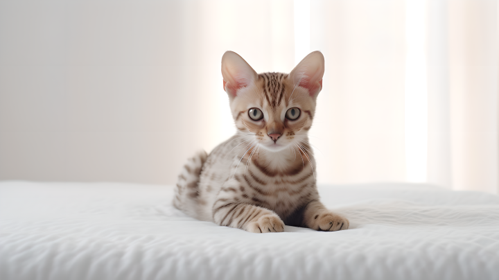 慵懒小猫趴在床上摄影版权图片下载