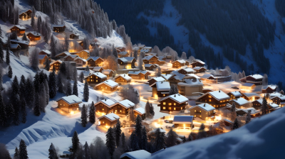 瑞士风格的冬季小镇摄影图