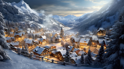 迷人风景中的瑞士风格小镇摄影图片