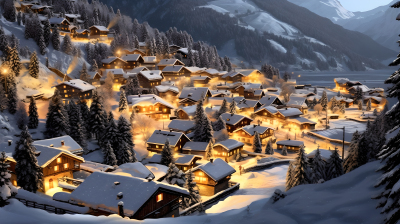 雪中瑞士风情小镇摄影图片