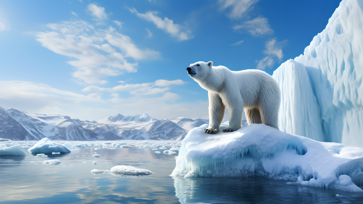 冰川旁的北极熊摄影版权图片下载