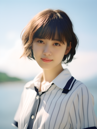 阳光海边的白裙少女摄影图片