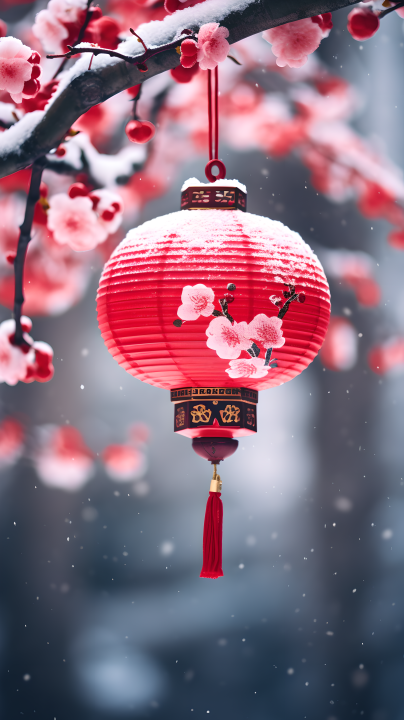 冬日中国春节红灯笼摄影版权图片下载