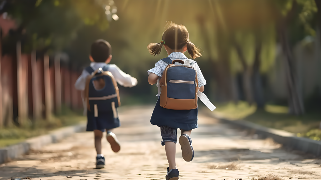 小学生奔跑摄影图