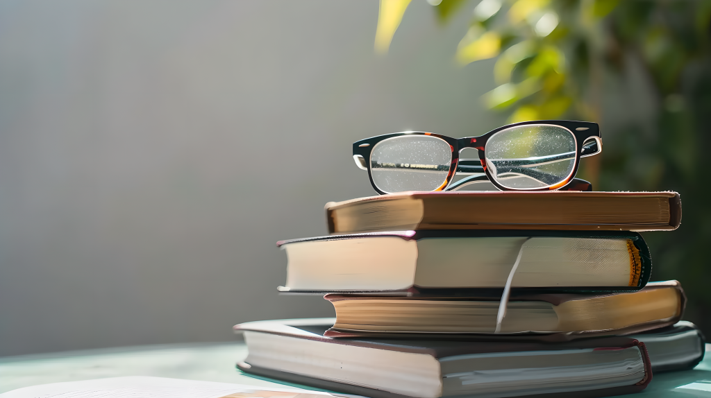 书桌上摆着的书籍摄影图片