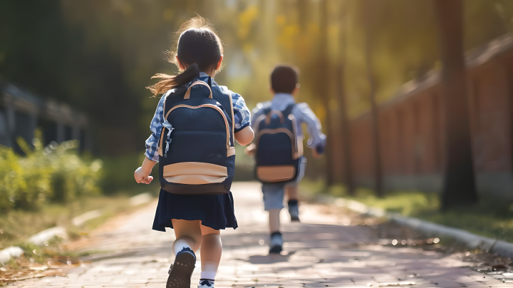 小学生快乐上学摄影图版权图片下载