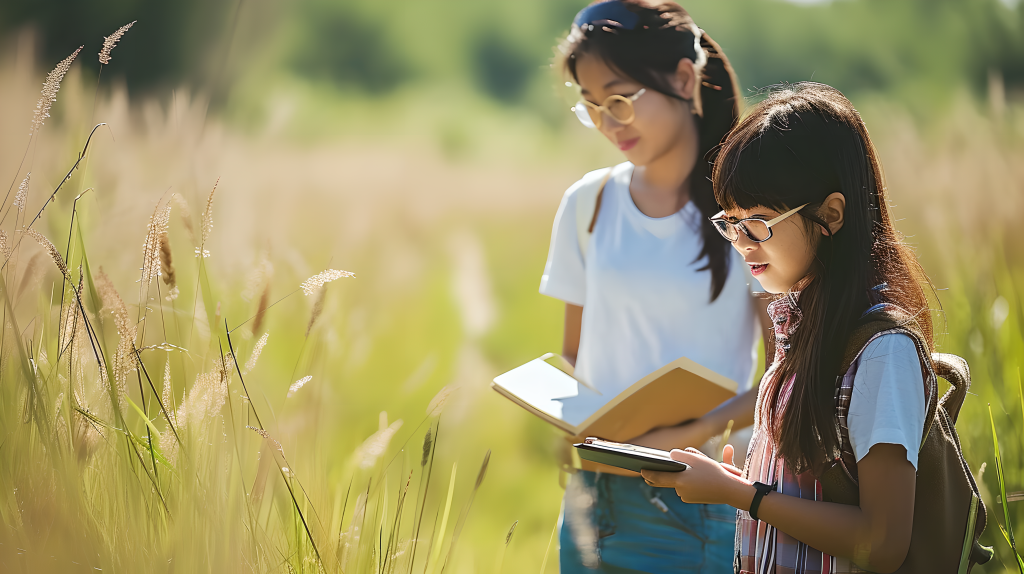野外教学教师与学生摄影图片