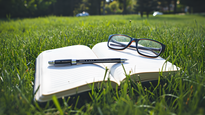 书本草地摄影图片