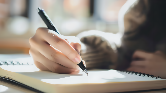 学生学习记笔记摄影图片