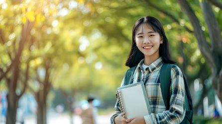 大学生怀抱书本摄影图片