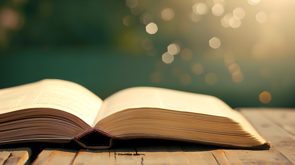 翻开的书本摆放在桌上摄影图版权图片下载