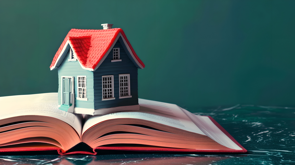 书本与小木屋摄影图