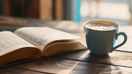 书籍咖啡清晨阅读摄影图片