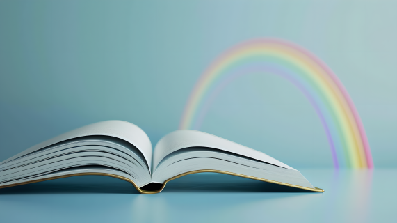 翻开的书籍创意彩虹摄影图片