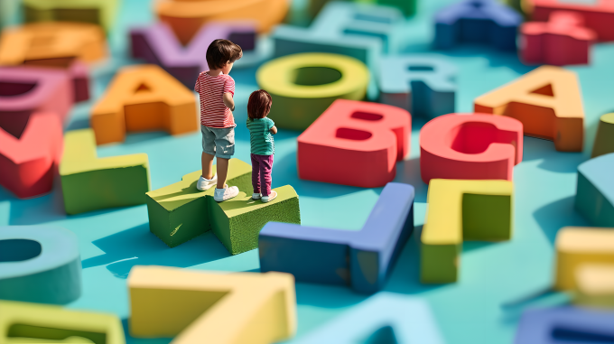 彩色字母和小人摄影图