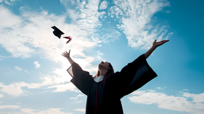 毕业生扔学士帽摄影图片