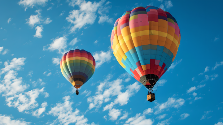 热气球飞在天空中摄影版权图片下载
