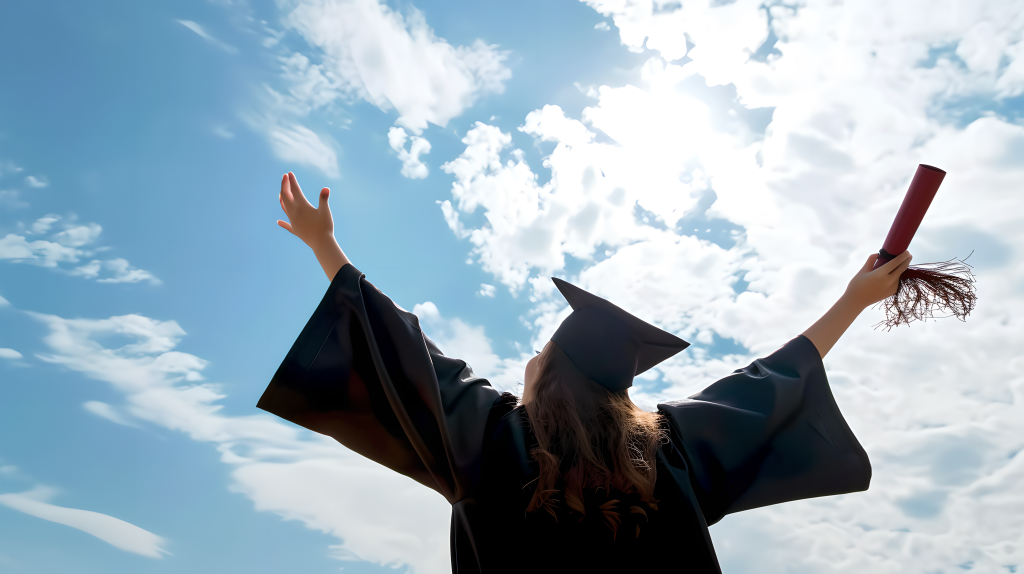 毕业生拥抱天空摄影图片