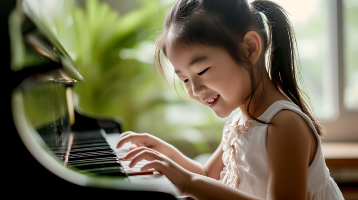 小女孩弹钢琴的摄影版权图片下载