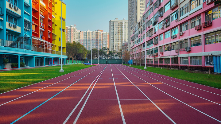 学校操场五颜六色建筑版权图片下载