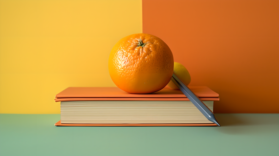 书籍橙子彩色背景图片