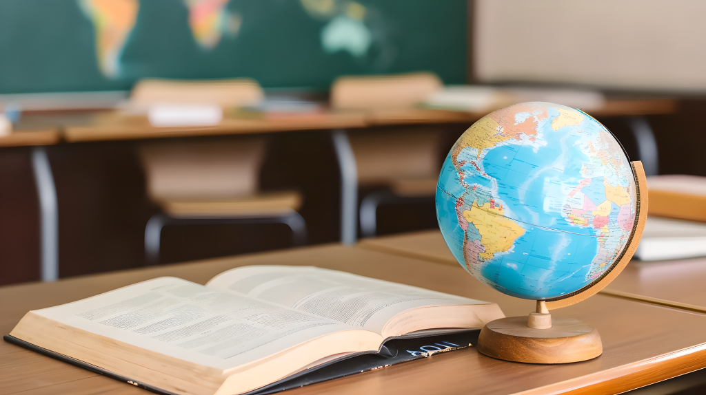 地球仪翻开的书本图片