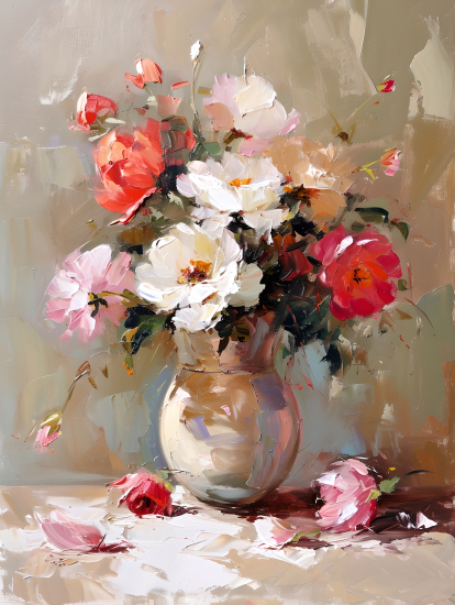 油画花瓶轻柔色彩图片