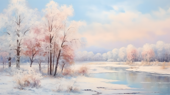风景油画冬季雪景图片