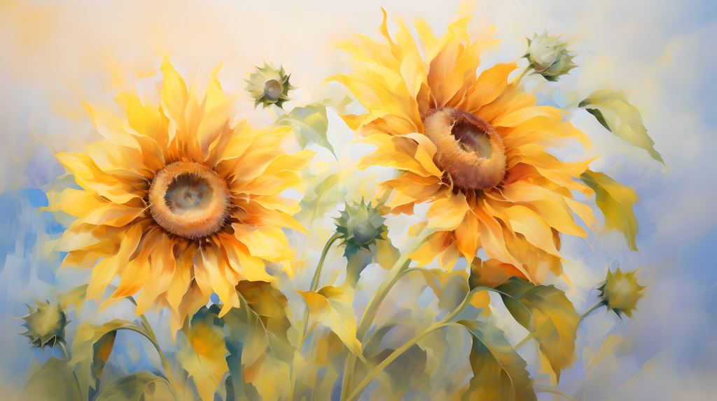 油画向日葵自然美景图片