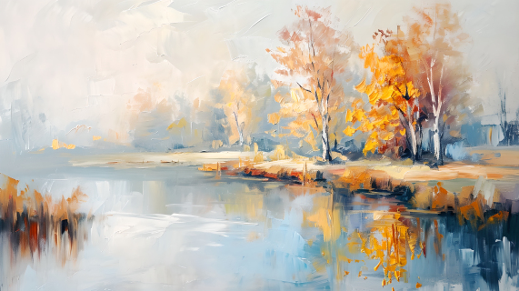 风景油画秋季美景图片