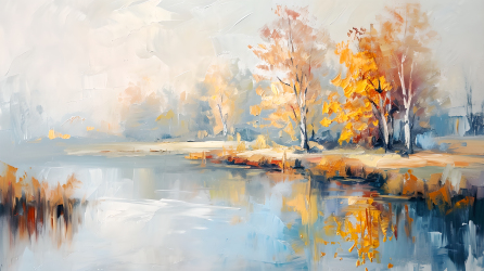 风景油画秋季美景图片