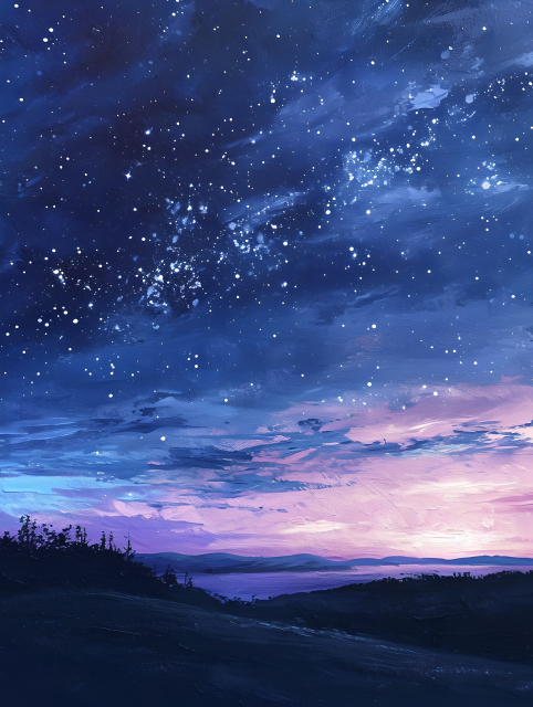 夜晚星空油画图片