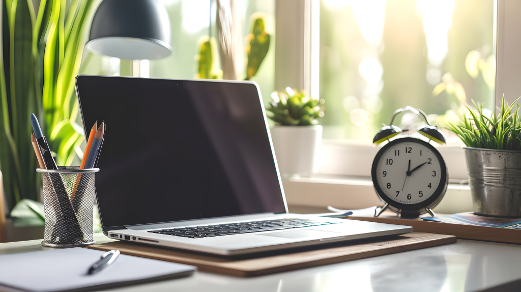 笔记本电脑黑色闹钟版权图片下载