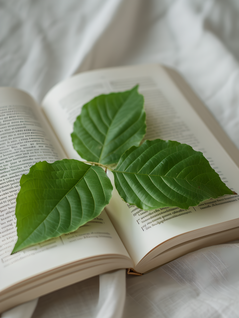 书本绿叶俯拍图片
