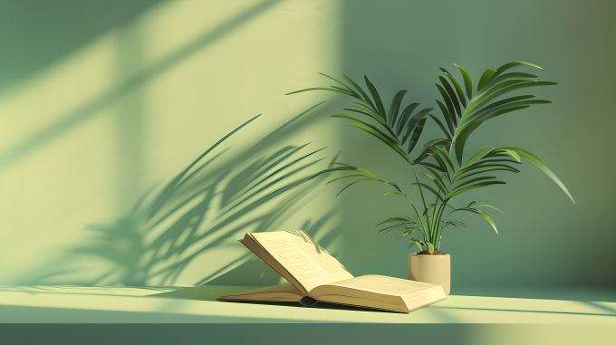 书本绿植鲜艳色彩图片