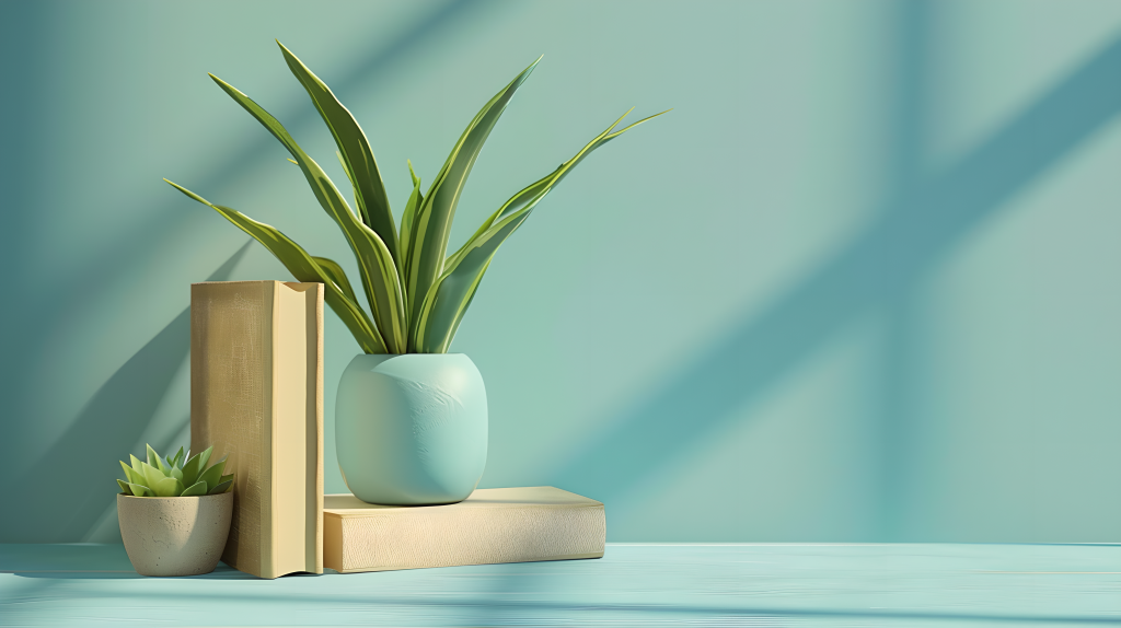 书本绿植光影图片