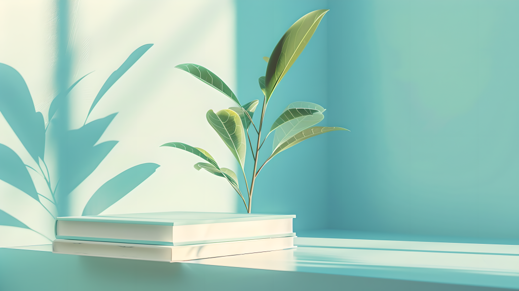 书本绿植静物图片