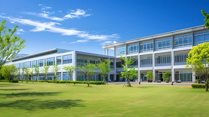 学校教学楼绿草地图片