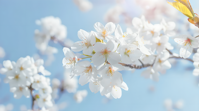 白色樱花清澈蓝天图片