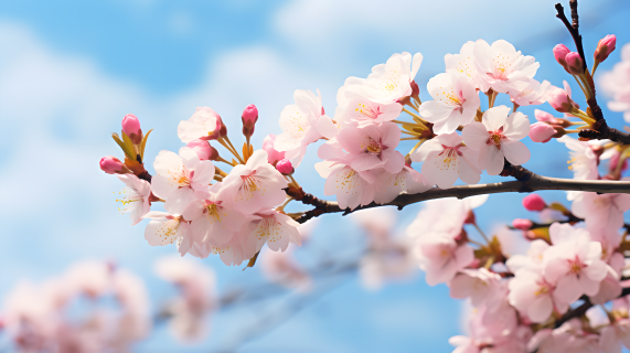 蓝天下的粉色樱花图片