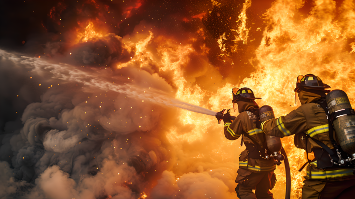 救火时穿消防服的队员版权图片下载