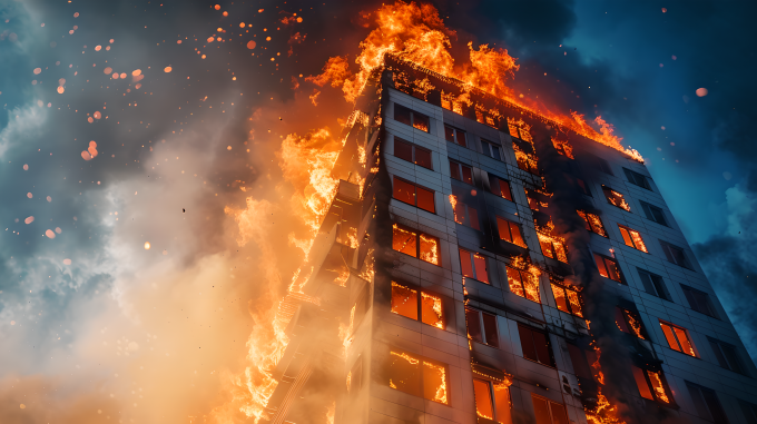 火灾仰拍视角图片