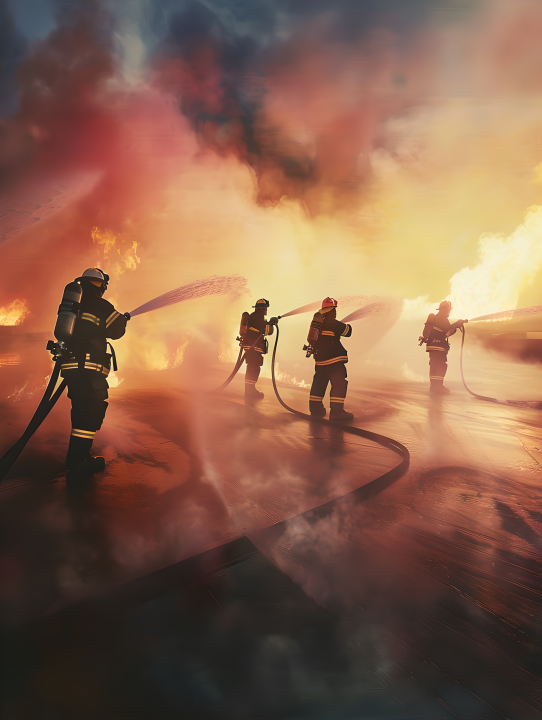 救火消防队员合作版权图片下载