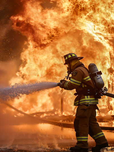 救火消防员喷水灭火图片