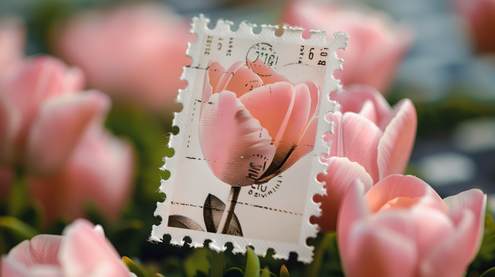 邮票粉色花卉版权图片下载
