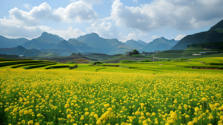 油菜花田金黄色版权图片下载