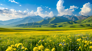 油菜花田山景图片